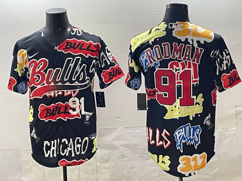 Men Chicago Bulls Nike 91 Rodman black NBA 2025 Jersey style 01